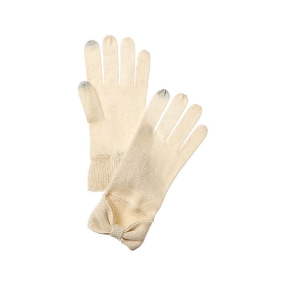 Forte Cashmere Bow Cashmere Gloves, White